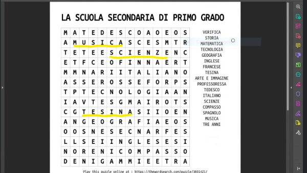 Cruciverba sulla scuola