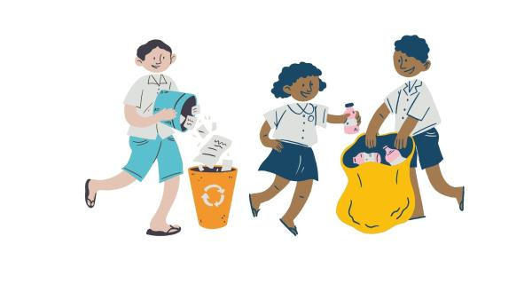bambini che buttano i rifiuti